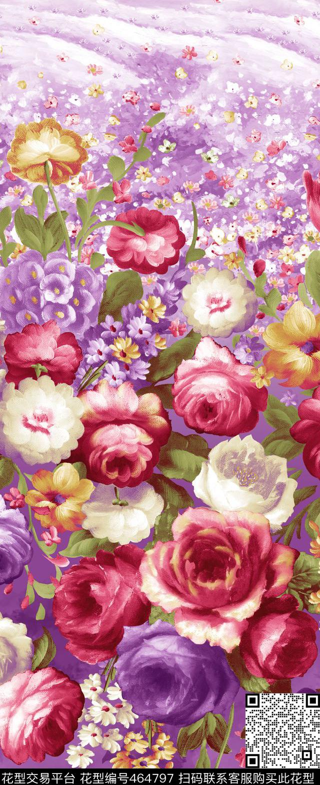 花卉时尚云雾数码印花华亿平台下载（图片编号: 464797） - 瓦栏（Walan）