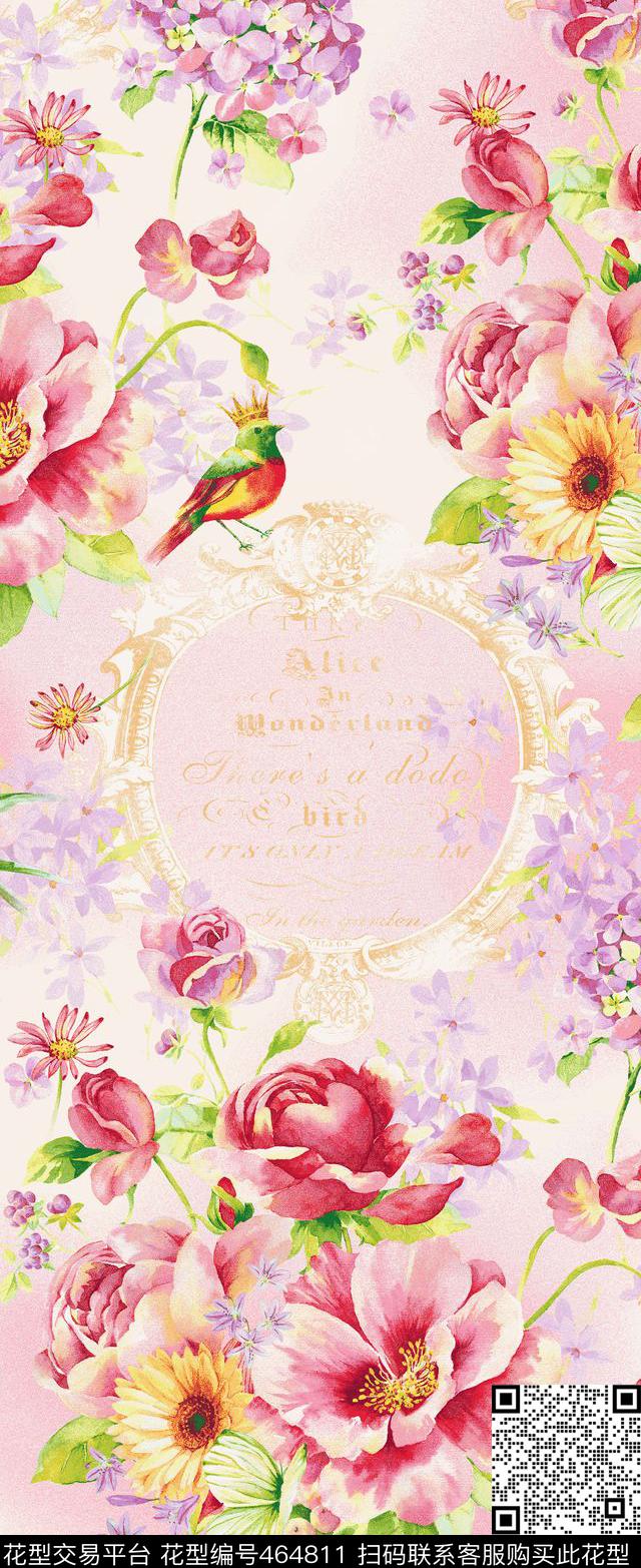 花卉时尚小鸟数码印花华亿平台下载（图片编号: 464811） - 瓦栏（Walan）