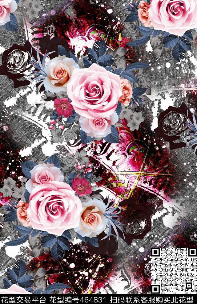 欧式意大利风格字母涂鸦数码印花华亿平台下载（图片编号: 464831） - 瓦栏（Walan）