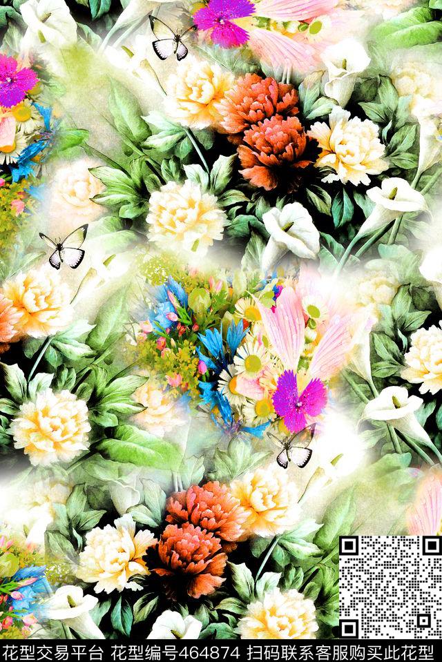 花卉水彩花朵数码印花华亿平台下载（图片编号: 464874） - 瓦栏（Walan）