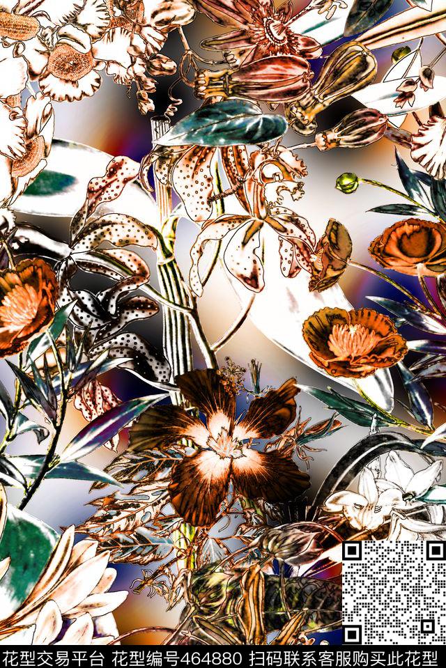花卉花朵抽象数码印花华亿平台下载（图片编号: 464880） - 瓦栏（Walan）