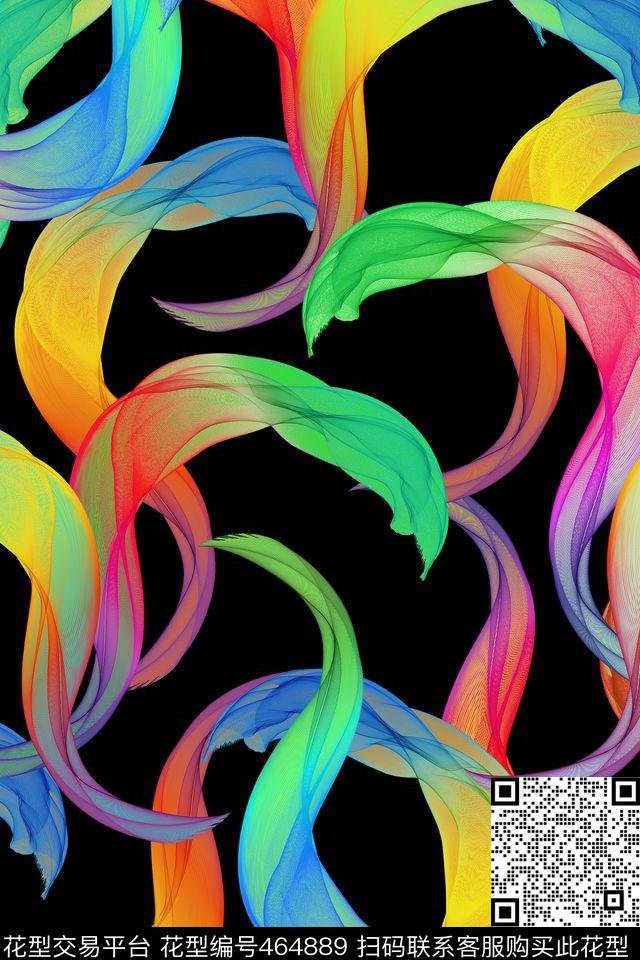 时尚绚丽彩色丝带数码印花华亿平台下载（图片编号: 464889） - 瓦栏（Walan）
