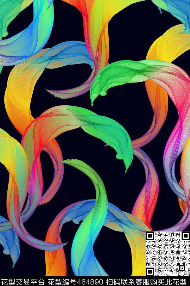 时尚绚丽彩色丝带数码印花华亿平台下载（图片编号: 464890） - 瓦栏（Walan）