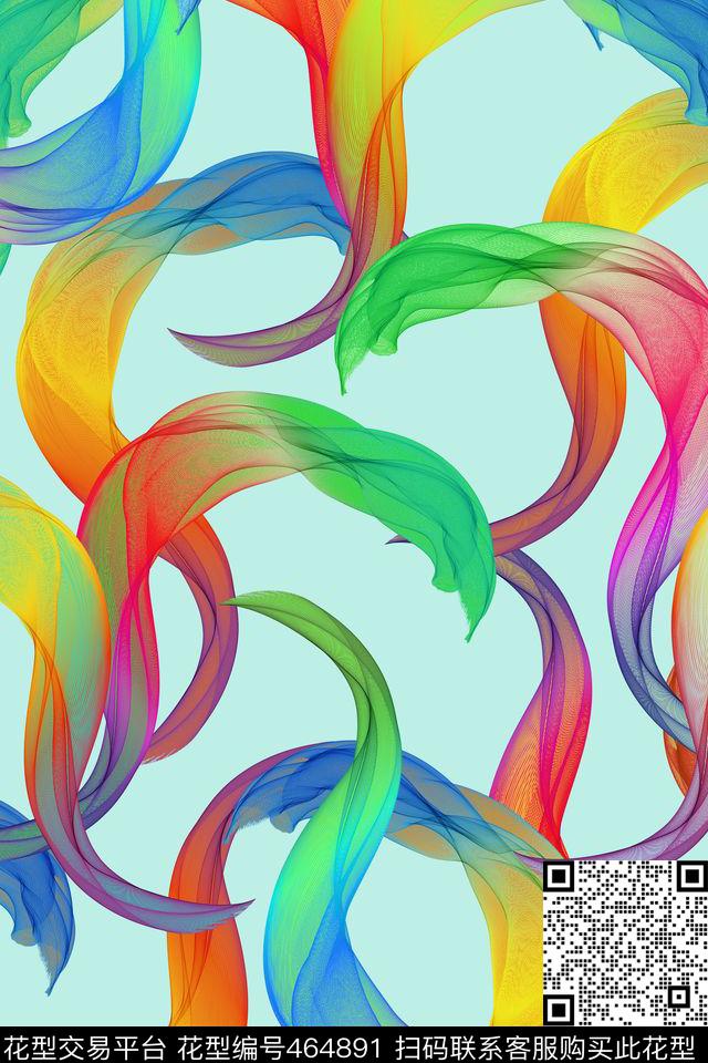 时尚绚丽彩色丝带数码印花华亿平台下载（图片编号: 464891） - 瓦栏（Walan）