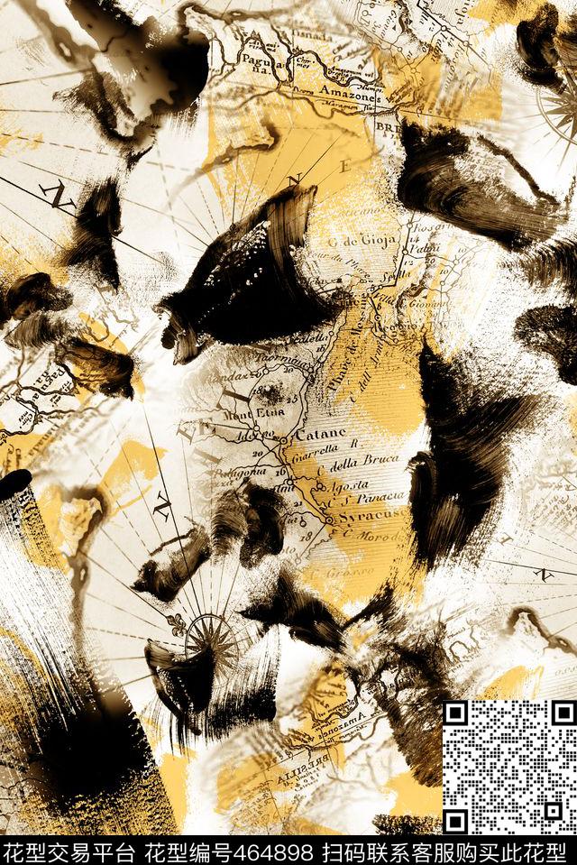 抽象笔触地图传统印花华亿平台下载（图片编号: 464898） - 瓦栏（Walan）