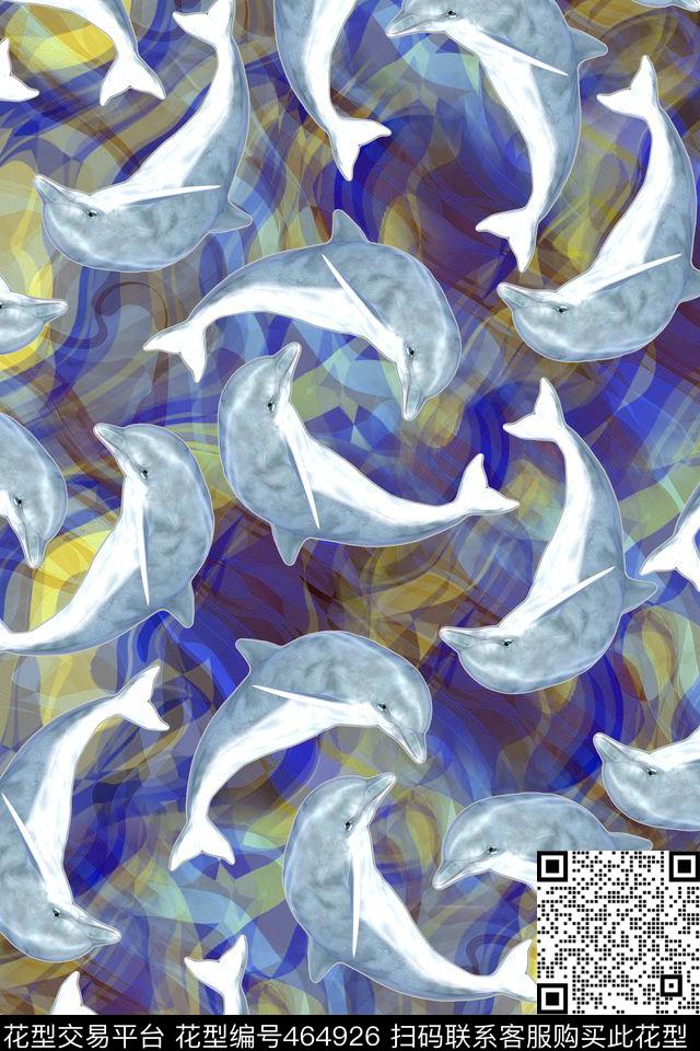 动物海洋元素水波纹数码印花华亿平台下载（图片编号: 464926） - 瓦栏（Walan）