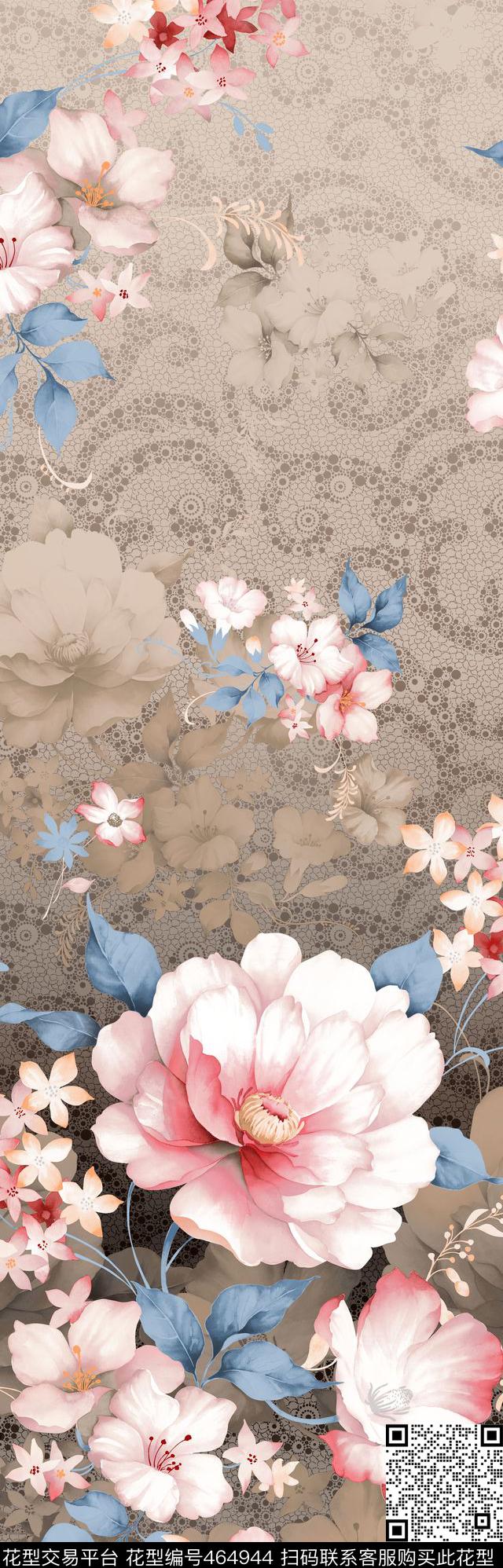 花卉花纹时尚数码印花华亿平台下载（图片编号: 464944） - 瓦栏（Walan）