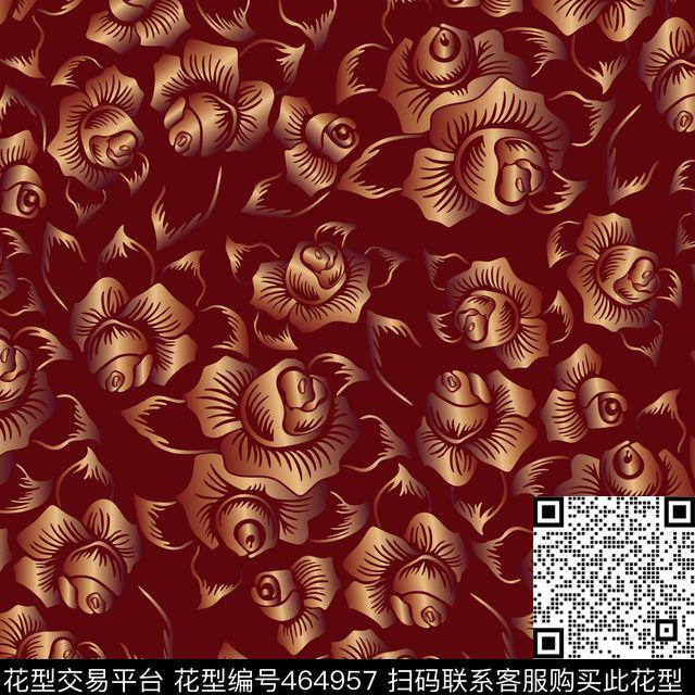 贵气花卉金色花传统印花华亿平台下载（图片编号: 464957） - 瓦栏（Walan）