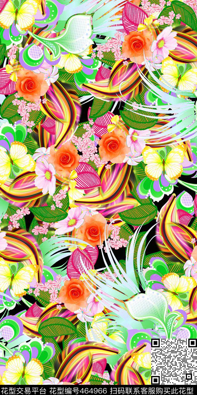 女装华亿平台花卉抽象几何现代数码印花华亿平台下载（图片编号: 464966） - 瓦栏（Walan）