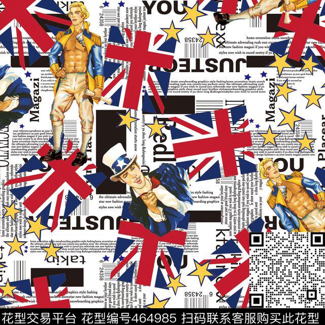 复古欧美人物英伦风米字旗字母数码印花华亿平台下载（图片编号: 464985） - 瓦栏（Walan）