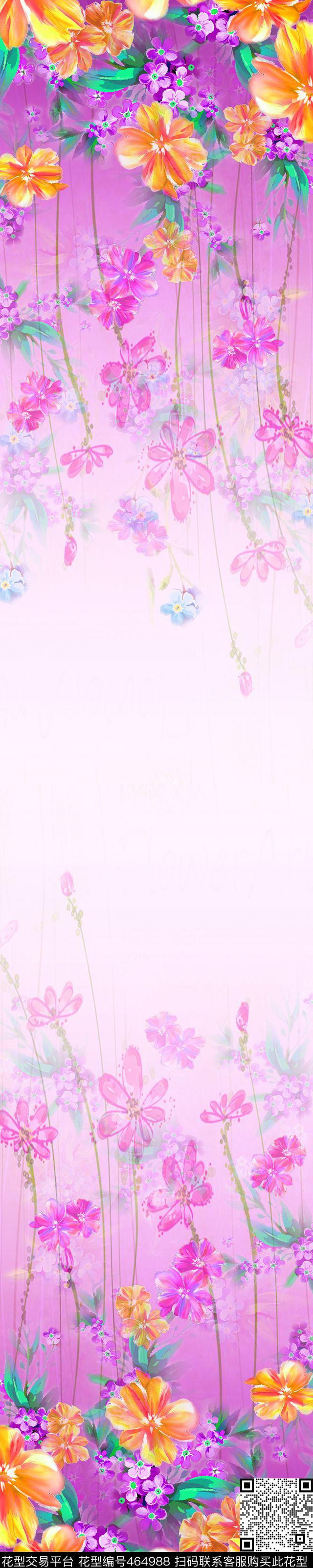 女装华亿平台双边定位手绘花卉数码印花华亿平台下载（图片编号: 464988） - 瓦栏（Walan）