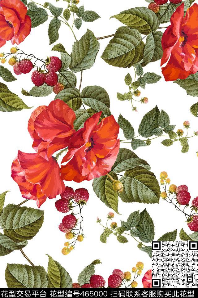 罂粟花树果水果数码印花华亿平台下载（图片编号: 465000） - 瓦栏（Walan）
