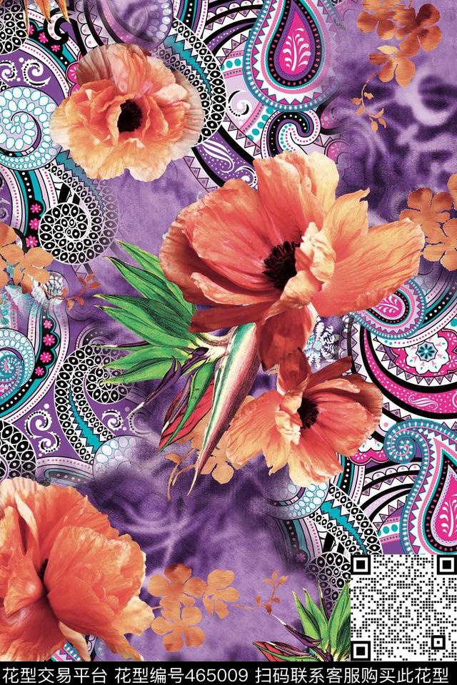 传统花纹佩斯利梦幻底纹女装数码印花华亿平台下载（图片编号: 465009） - 瓦栏（Walan）