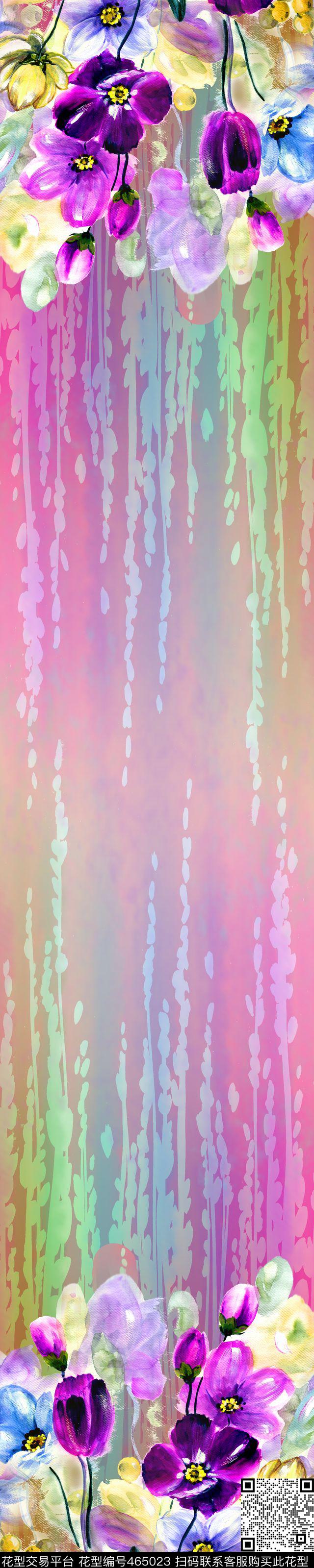 女装长巾华亿平台双边定位抽象手绘花卉数码印花华亿平台下载（图片编号: 465023） - 瓦栏（Walan）