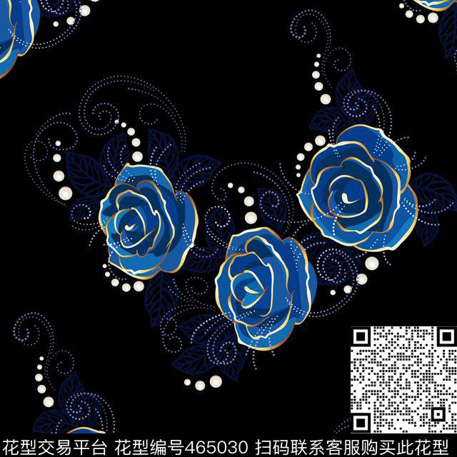 花卉蓝玫瑰怀旧风传统印花华亿平台下载（图片编号: 465030） - 瓦栏（Walan）