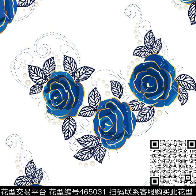 花卉蓝玫瑰怀旧风传统印花华亿平台下载（图片编号: 465031） - 瓦栏（Walan）