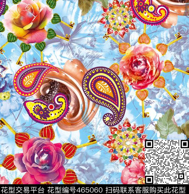 复古大牌潮流印花幻彩花卉梦幻底纹数码印花华亿平台下载（图片编号: 465060） - 瓦栏（Walan）