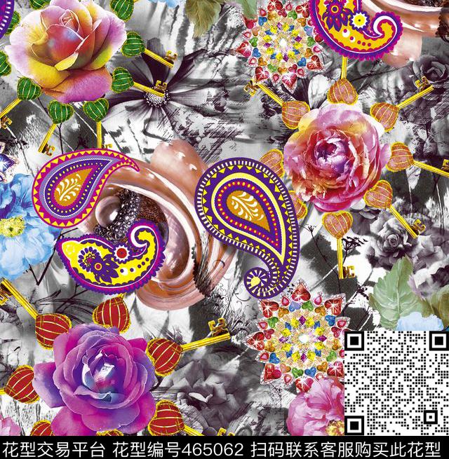 复古大牌潮流印花幻彩花卉梦幻底纹数码印花华亿平台下载（图片编号: 465062） - 瓦栏（Walan）