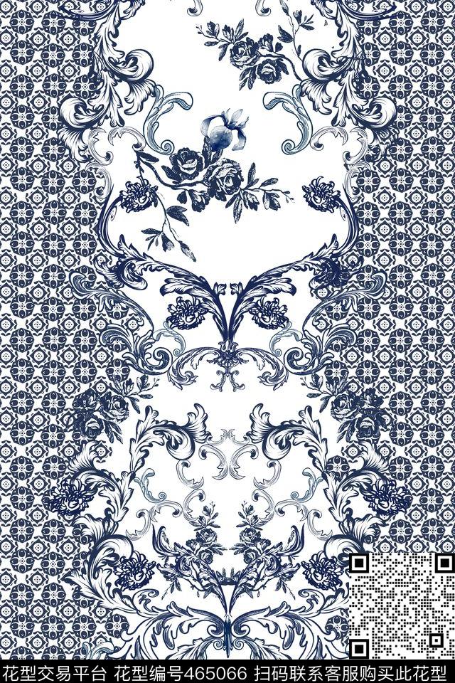 女装华亿平台青花瓷几何花卉传统印花华亿平台下载（图片编号: 465066） - 瓦栏（Walan）