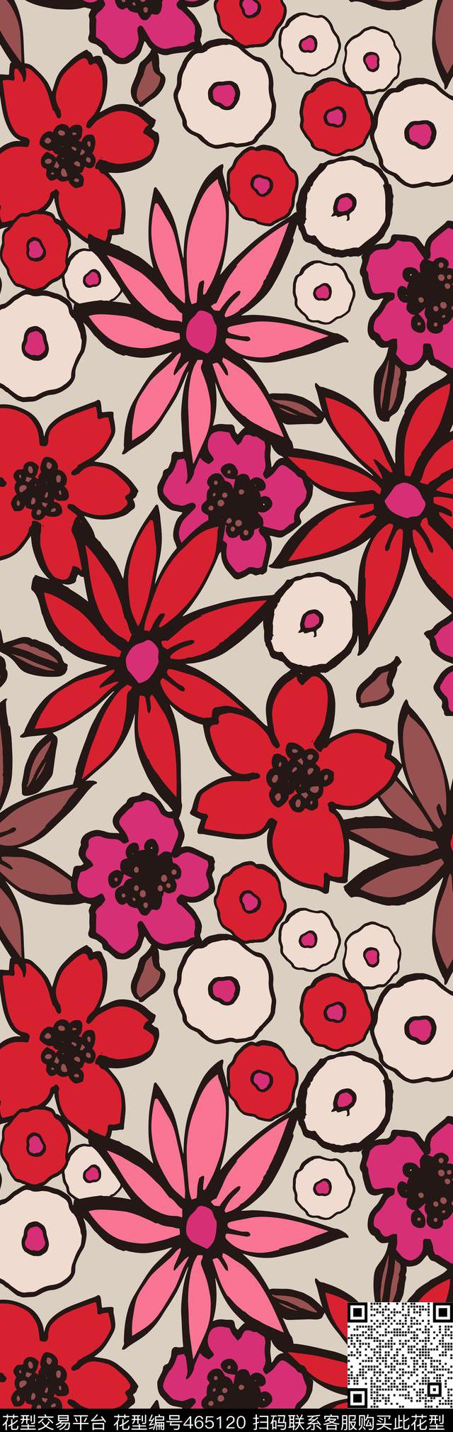 长巾复古花卉传统印花华亿平台下载（图片编号: 465120） - 瓦栏（Walan）