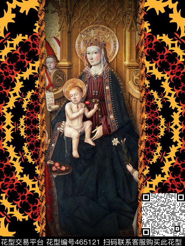 油画风格几何、圣母玛利亚、油画肖像男装T恤衫数码印花华亿平台下载（图片编号: 465121） - 瓦栏（Walan）