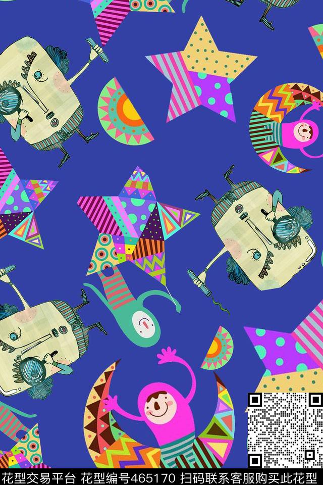 卡通星星、小动物休闲风数码印花华亿平台下载（图片编号: 465170） - 瓦栏（Walan）