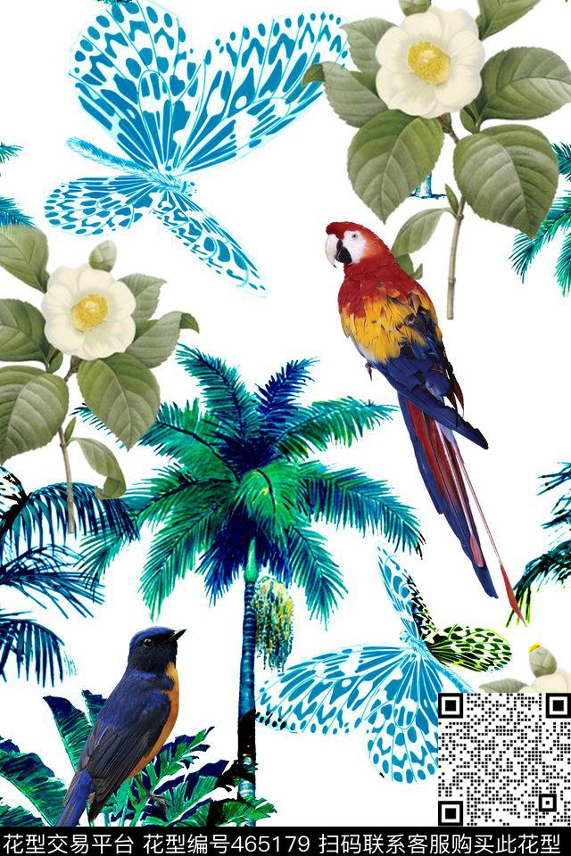 衬衫复古花卉植物鸟数码印花华亿平台下载（图片编号: 465179） - 瓦栏（Walan）