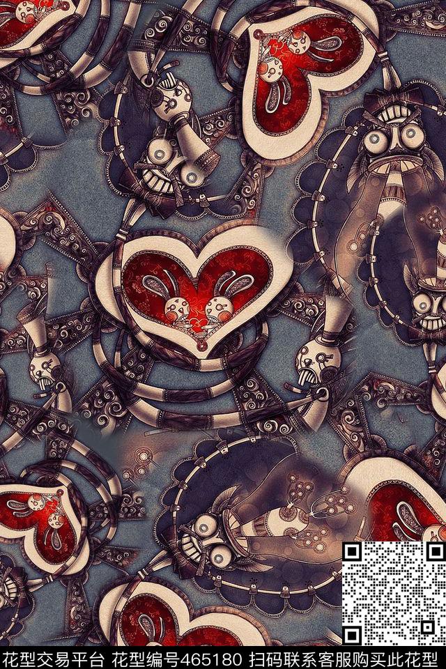 休闲风牛仔布纹桃心数码印花华亿平台下载（图片编号: 465180） - 瓦栏（Walan）