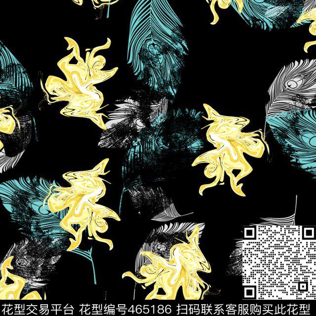 复古羽毛破坏数码印花华亿平台下载（图片编号: 465186） - 瓦栏（Walan）