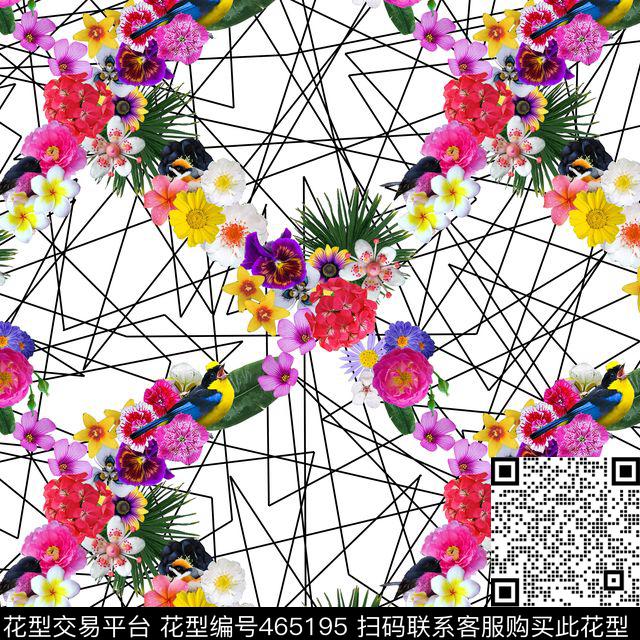 数码花鸟线条数码印花华亿平台下载（图片编号: 465195） - 瓦栏（Walan）