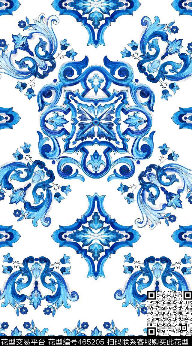 大牌杜嘉班纳青花瓷数码印花华亿平台下载（图片编号: 465205） - 瓦栏（Walan）