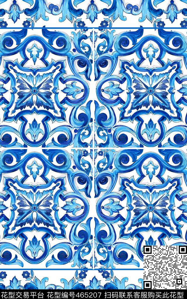 大牌杜嘉班纳青花瓷数码印花华亿平台下载（图片编号: 465207） - 瓦栏（Walan）