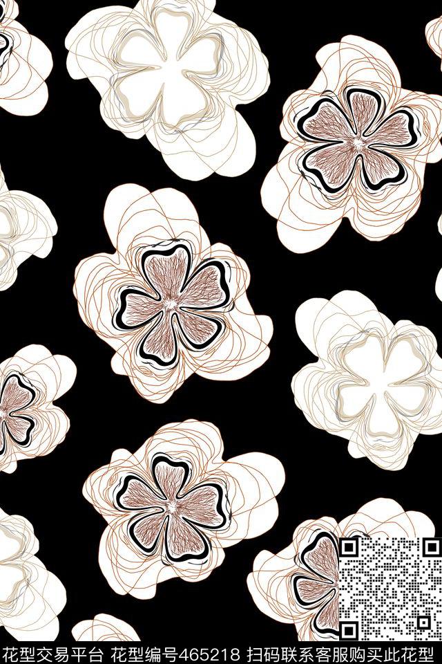 抽象线条纯色底花瓣数码印花华亿平台下载（图片编号: 465218） - 瓦栏（Walan）