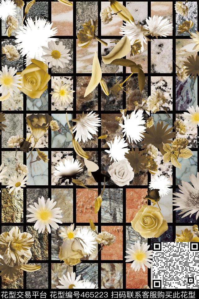 格子花卉岩石纹理数码印花华亿平台下载（图片编号: 465223） - 瓦栏（Walan）