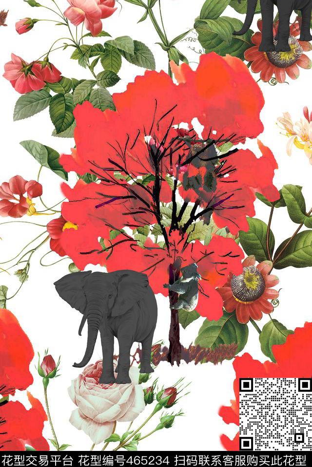 水彩手绘花卉树数码印花华亿平台下载（图片编号: 465234） - 瓦栏（Walan）