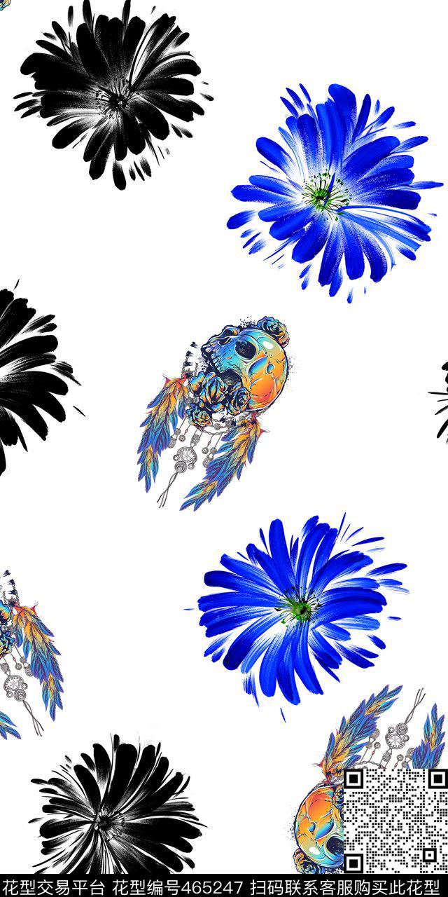 男装骷髅抽象花数码印花华亿平台下载（图片编号: 465247） - 瓦栏（Walan）