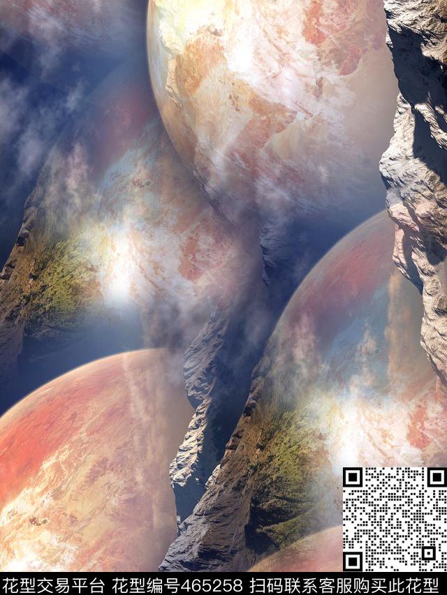 复古太空星球数码印花华亿平台下载（图片编号: 465258） - 瓦栏（Walan）