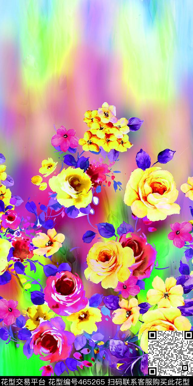 手绘花抽象肌理定位数码印花华亿平台下载（图片编号: 465265） - 瓦栏（Walan）
