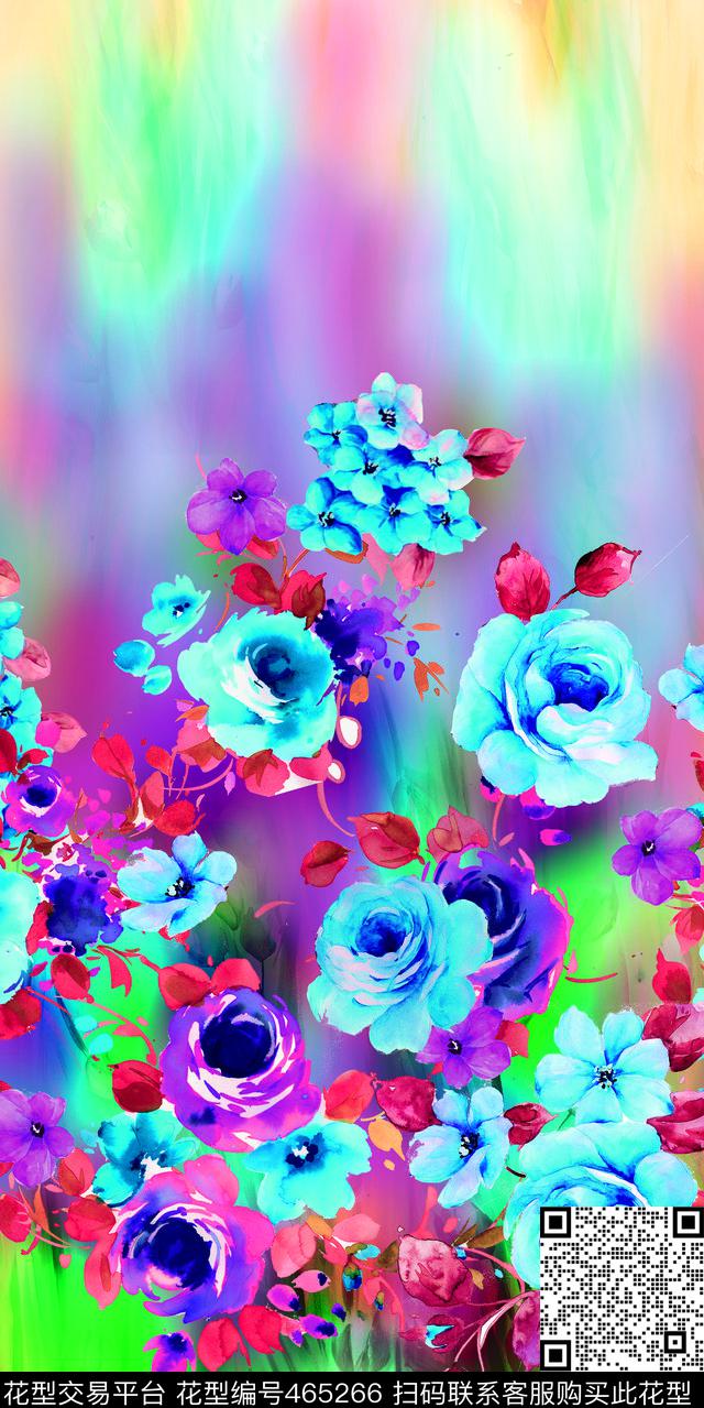 手绘花抽象肌理定位数码印花华亿平台下载（图片编号: 465266） - 瓦栏（Walan）