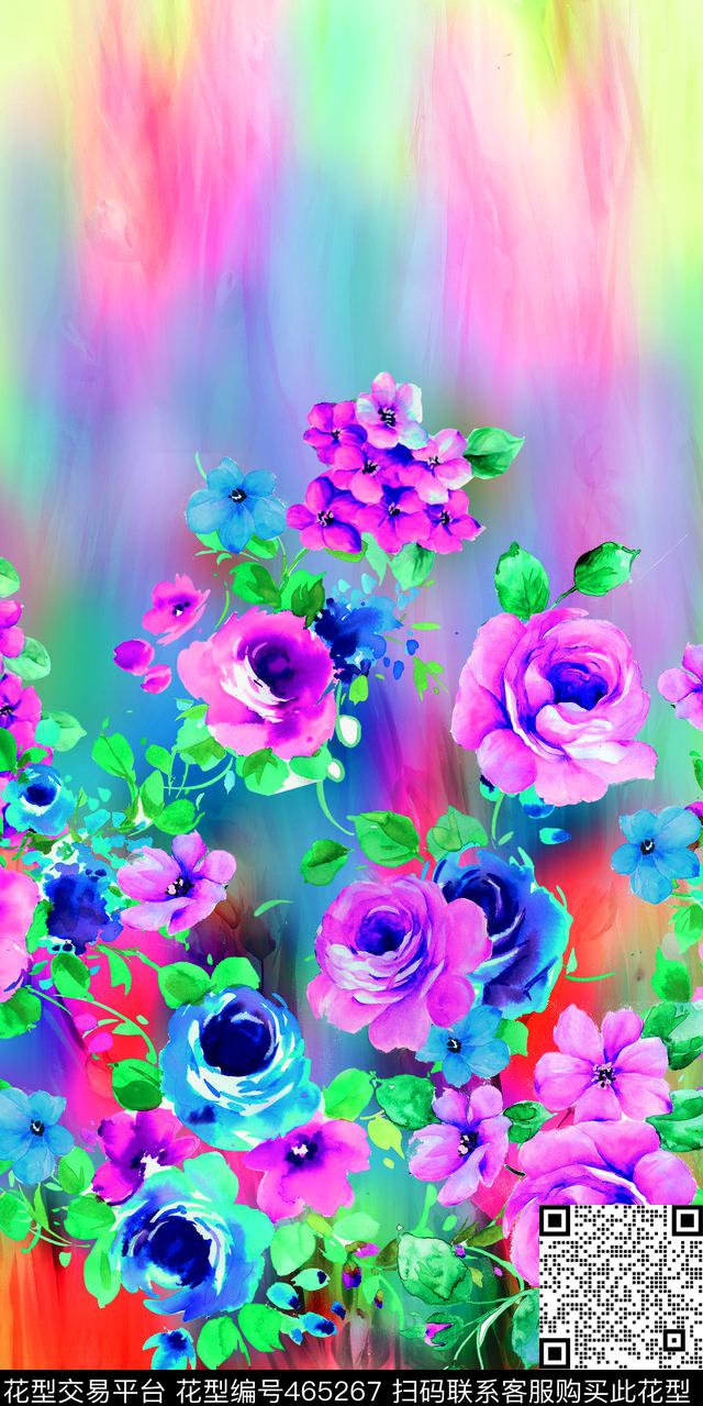 手绘花抽象肌理定位数码印花华亿平台下载（图片编号: 465267） - 瓦栏（Walan）