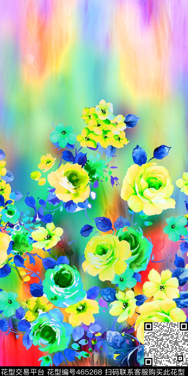 手绘花抽象肌理定位数码印花华亿平台下载（图片编号: 465268） - 瓦栏（Walan）