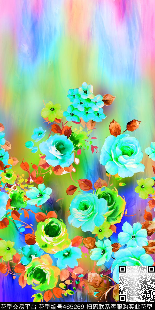 手绘花抽象肌理定位数码印花华亿平台下载（图片编号: 465269） - 瓦栏（Walan）