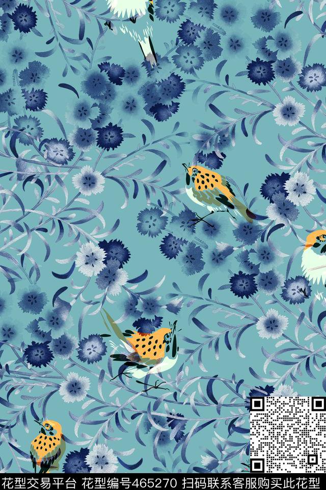 花卉鸟经典花卉系列数码印花华亿平台下载（图片编号: 465270） - 瓦栏（Walan）