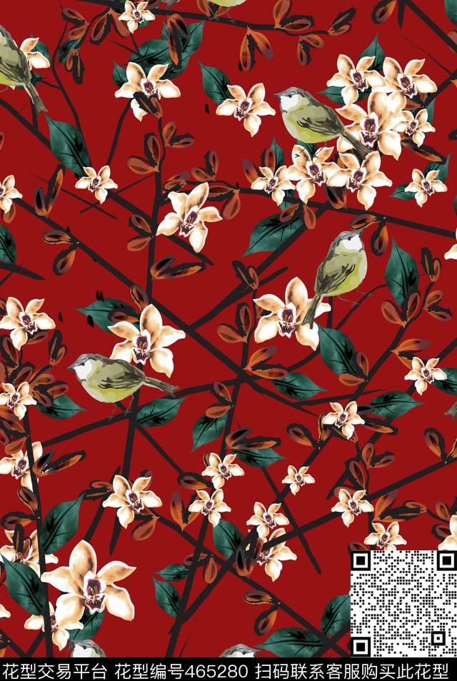 大牌鸟花卉数码印花华亿平台下载（图片编号: 465280） - 瓦栏（Walan）