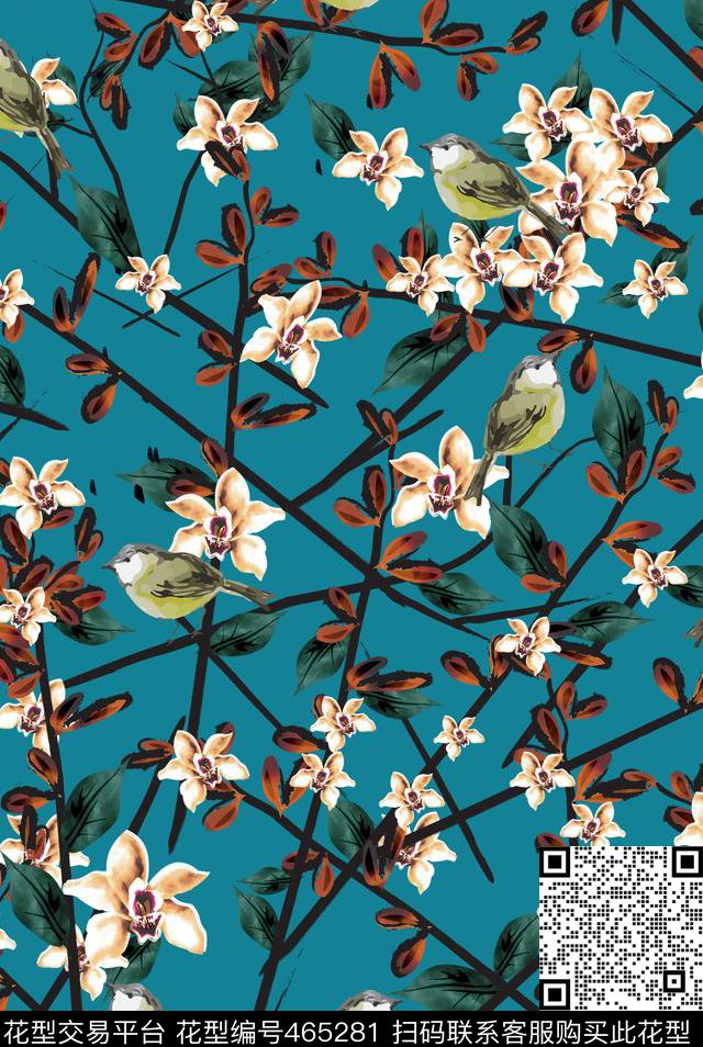 大牌鸟花卉数码印花华亿平台下载（图片编号: 465281） - 瓦栏（Walan）