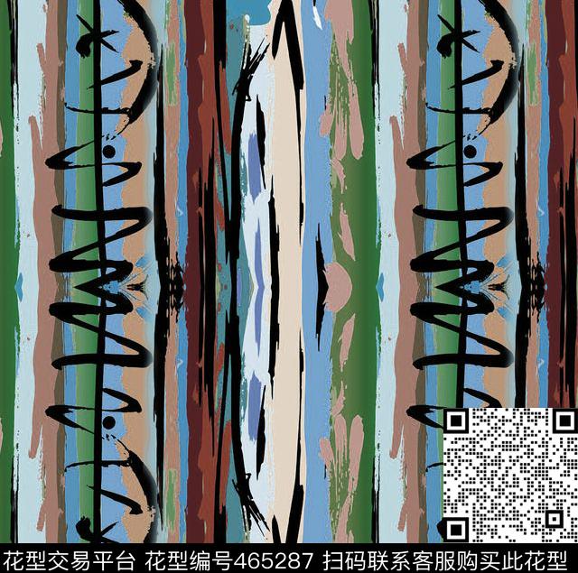 流行时尚手绘变异条纹数码印花华亿平台下载（图片编号: 465287） - 瓦栏（Walan）