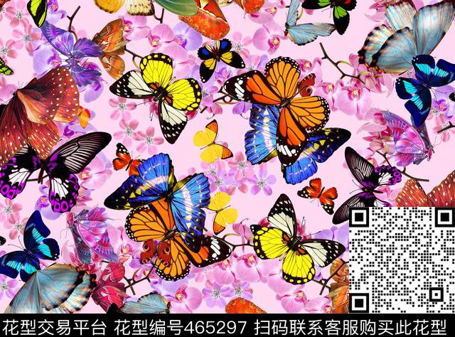 百花花朵蝴蝶花组合蝴蝶群蝴蝶花数码印花华亿平台下载（图片编号: 465297） - 瓦栏（Walan）