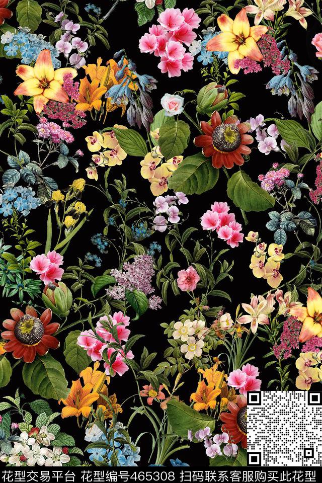 富贵花卉鲜艳数码印花华亿平台下载（图片编号: 465308） - 瓦栏（Walan）