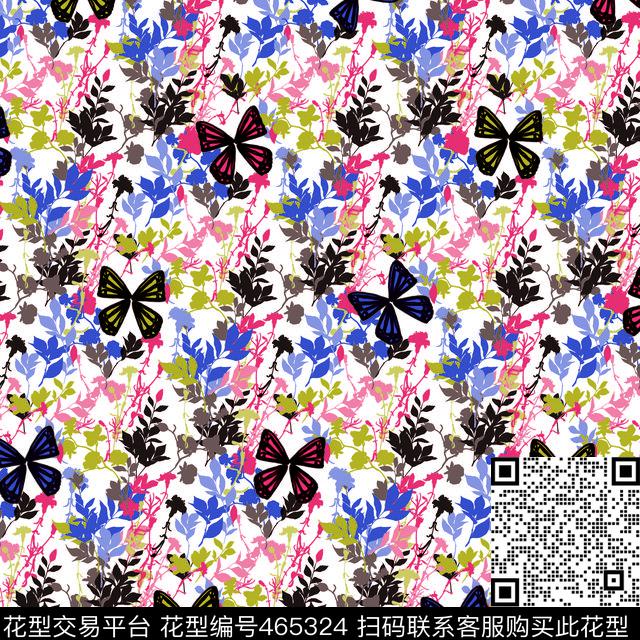 花叶蝴蝶花裙子传统印花华亿平台下载（图片编号: 465324） - 瓦栏（Walan）