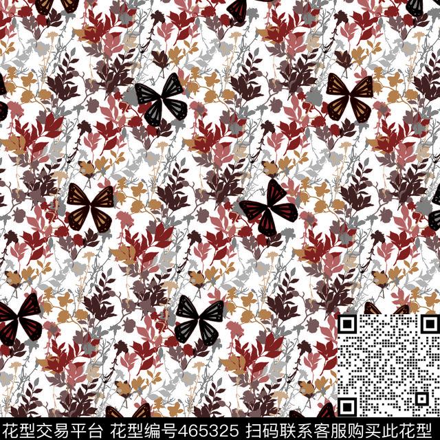 花叶蝴蝶花裙子传统印花华亿平台下载（图片编号: 465325） - 瓦栏（Walan）